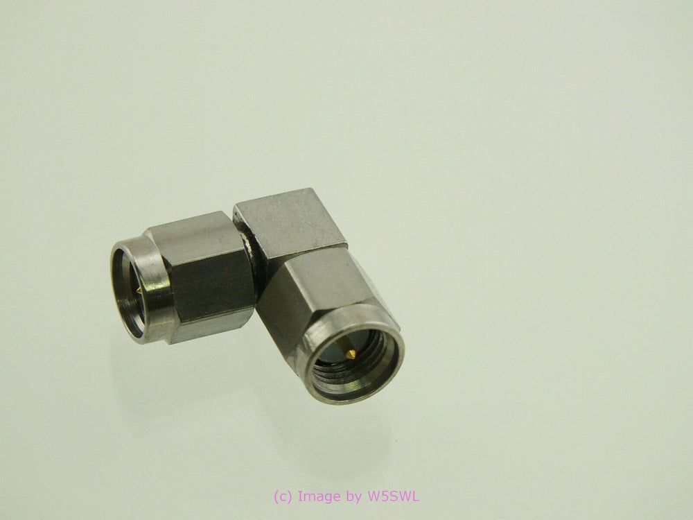 SMA Male to Male Coax Connector 90 Deg  Right Angle Stainless Steel 18GHz Solitron Microwave - Dave's Hobby Shop by W5SWL
