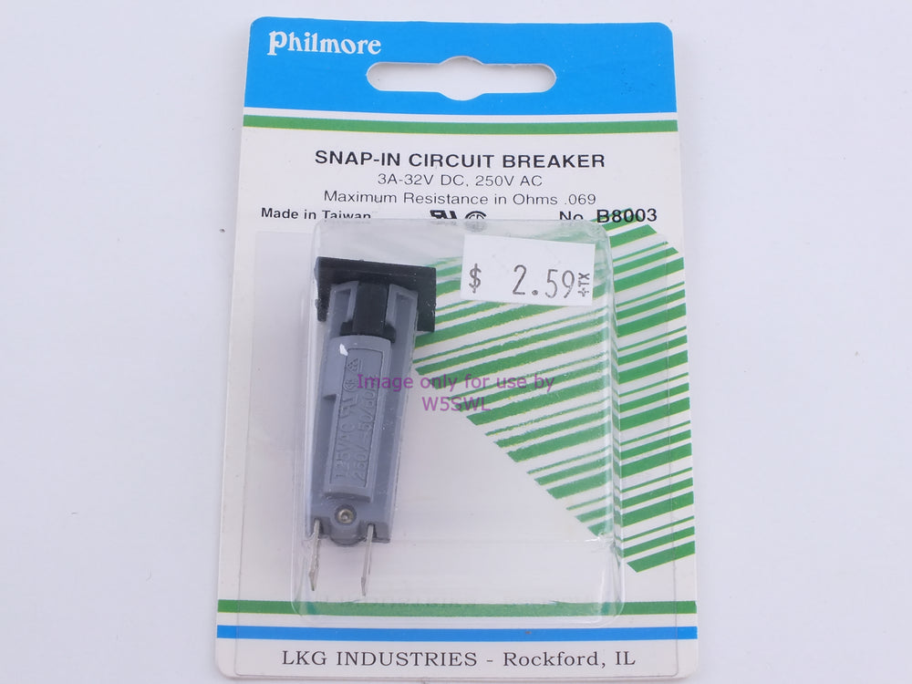 Philmore B8003 Snap-In Circuit Breaker 3A-32VDC, 250VAC Max. Resistance in Ohms .069 (bin62) - Dave's Hobby Shop by W5SWL