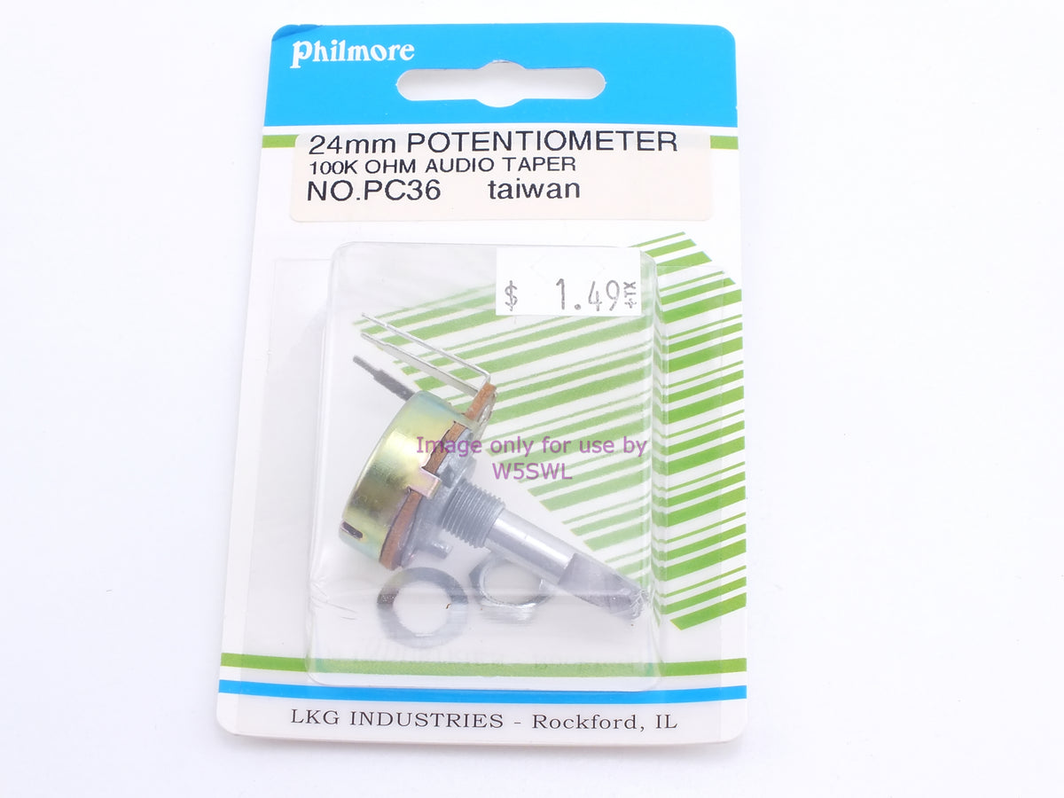 Philmore PC36 24mm Potentiometer 100K Ohm Audio Taper (bin66) - Dave's Hobby Shop by W5SWL