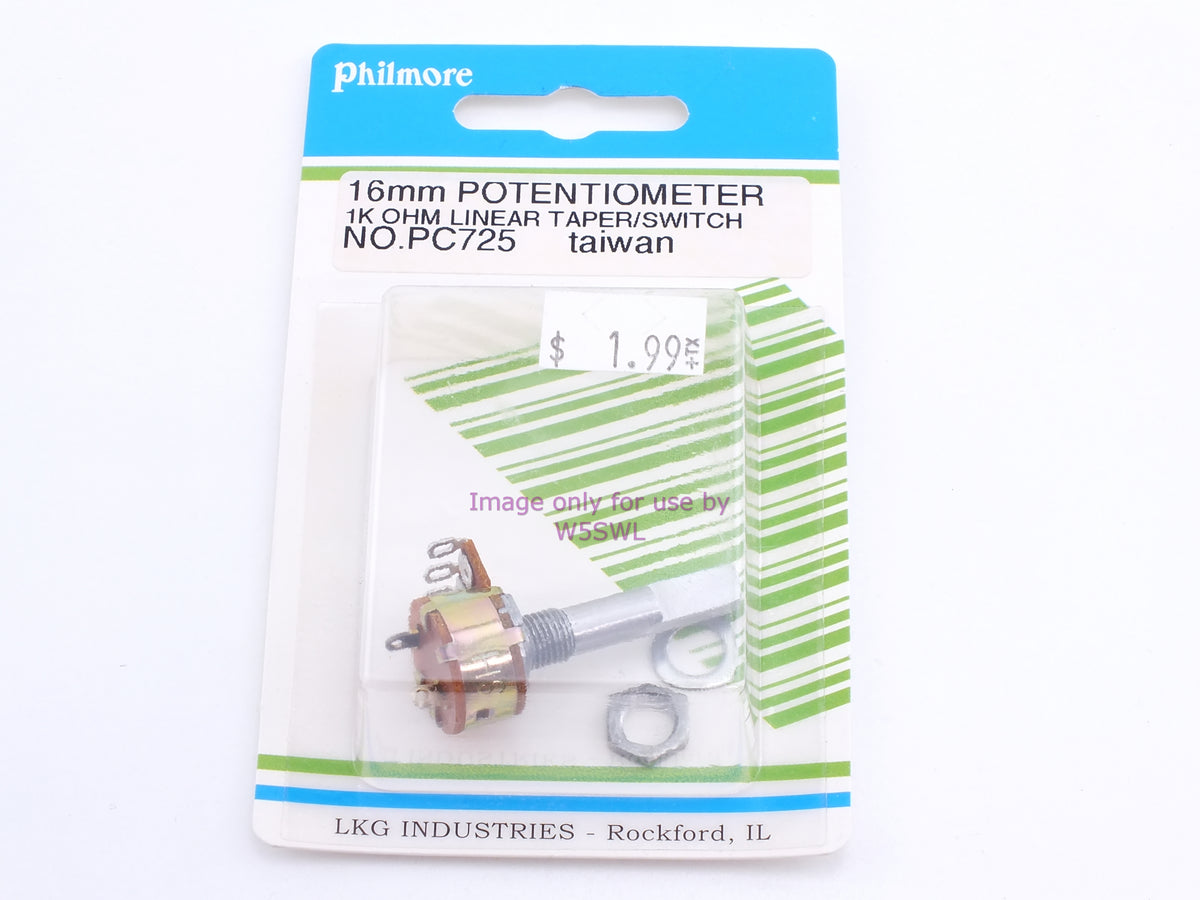 Philmore PC725 16mm Potentiometer 1K Ohm Linear Taper/Switch (bin66) - Dave's Hobby Shop by W5SWL