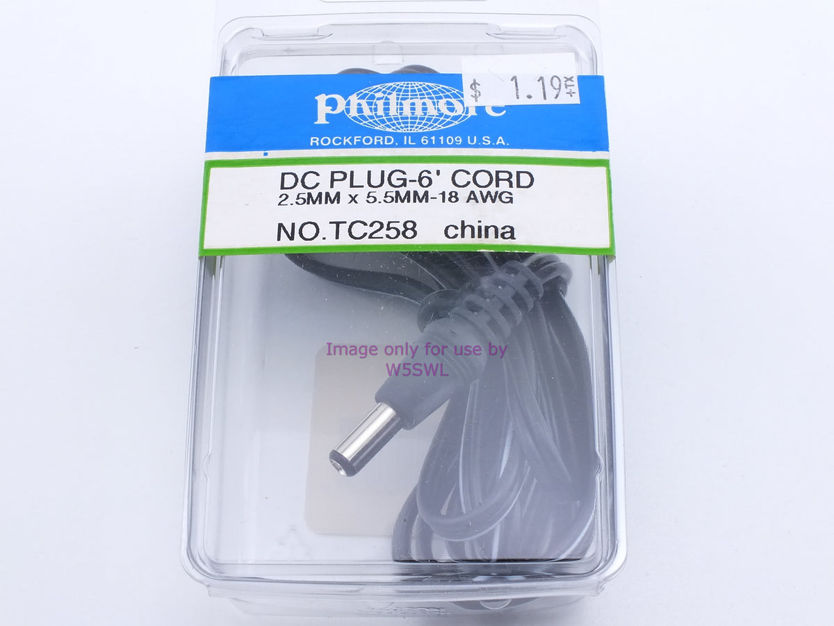 Philmore TC258 DC Plug 6ft Cord 2.5mm x 5.5mm 18AWG (bin4) - Dave's Hobby Shop by W5SWL